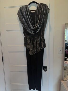 Vintage 80’s/90’s Black Jumpsuit with Silver Metallic Draped Top